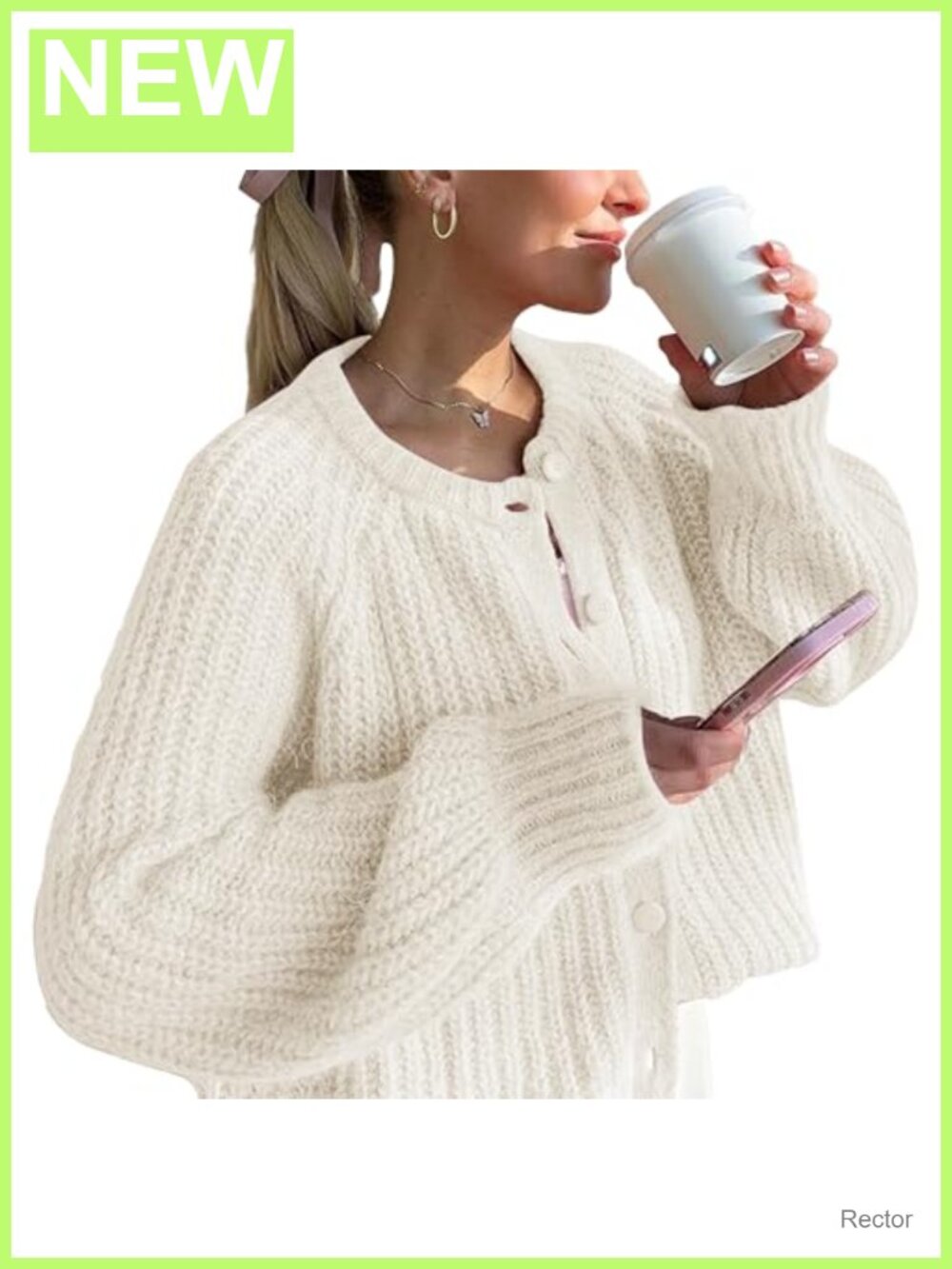 Chunky Knit Crochet Cardigan Button Down Open Front Women's Sweater